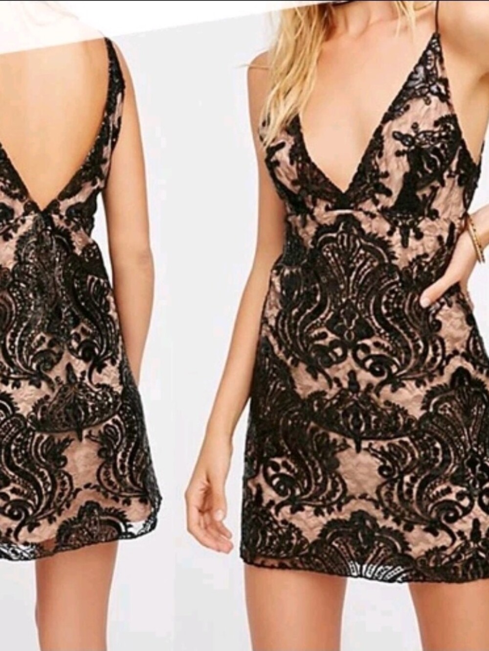 Free People Black Night Shimmers Mini Dress NWT Plunge Party Dress - Picture 7 of 15
